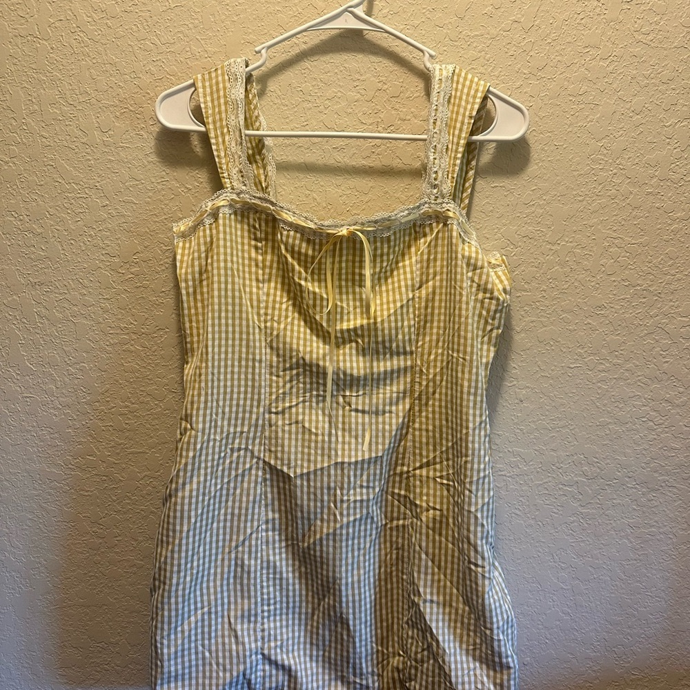 Missguided Yellow Checkered Mini Dress NWT Size Large - Picture 4 of 7